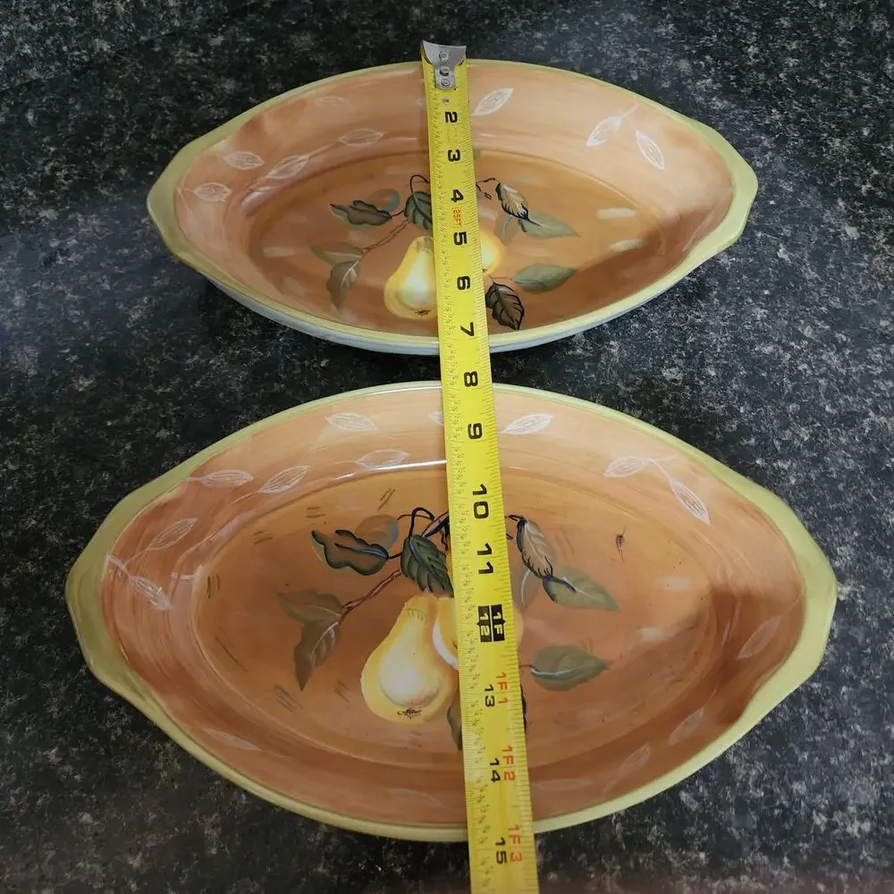 Set of 2 ZRIKE Golden Pear design handpainted casserole dishes